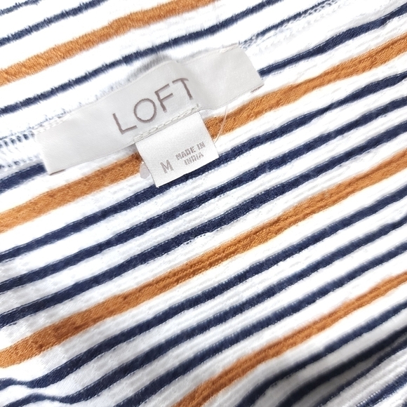 New Loft White Blue Tan Front Offset Slit Skirt Sz Medium - Picture 3 of 13